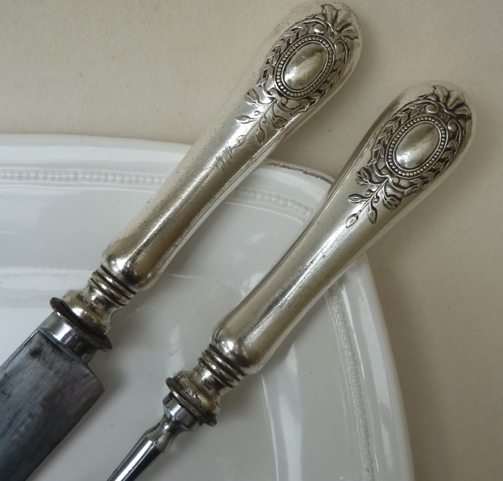 Antique French silver plated meat carving set