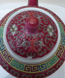 Chinese pink porcelain Wan Shou Wu Jiang teapot