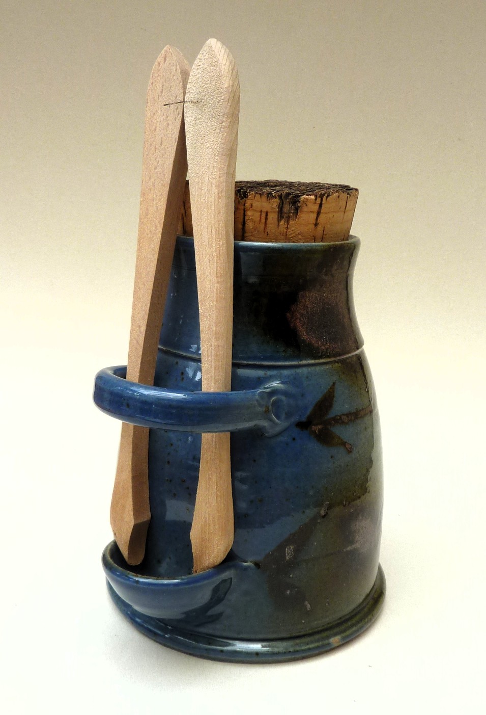 French Gres pottery pickle jar with cork lid