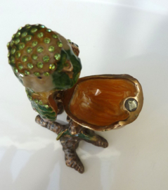 Enameled metal trinket box Parakeet