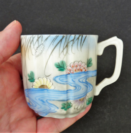 Antique Japanese Taisho Kutani ware porcelain demitasse cup with saucer