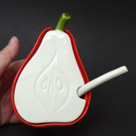 Italiaanse faience jam stroop pot Peer
