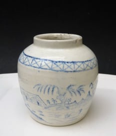 Chinoiserie blauw witte gemberpot 19e eeuw