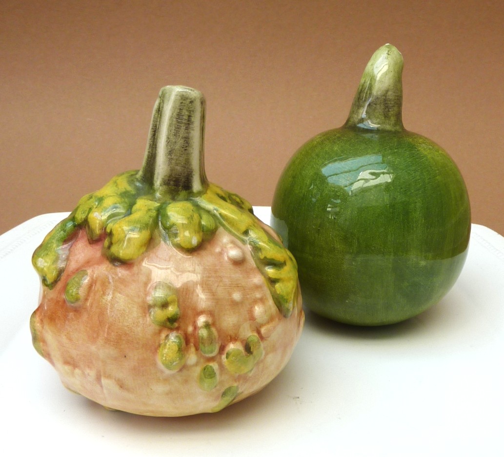 Italian ceramic wicker basket with decorative pumpkins