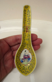 Chinese yellow ground Famille Rose porcelain spoon with boy