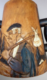 Hand carved wooden Folk Art wine bottle holder