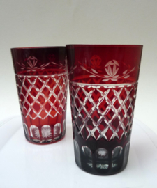 A pair of Bohemian ruby cut to clear longdrink glasses