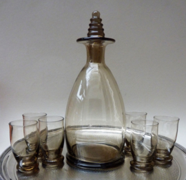 Kristalunie Brandy Art Deco karaf met glazen