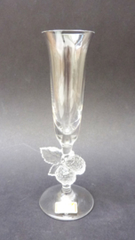 A pair of lead crystal raspberry liqueur flute glasses