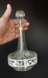 A pair of Belgian Mid Century glass decanter bottles Roman print