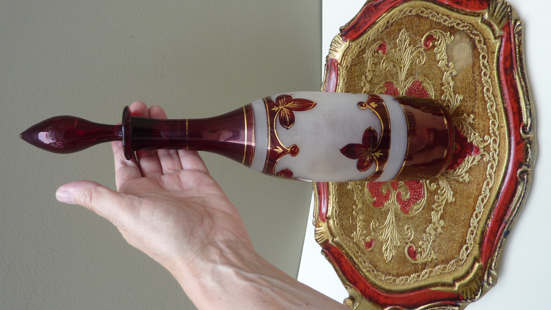 A pair of Bohemian ruby red glass bottle decanters late 19th century