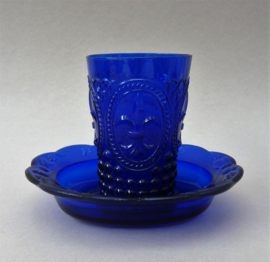 Antique cobalt blue depression glass bathroom set