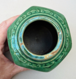 Vintage Chinese hexagonal green glazed Shiwan ware ginger jar