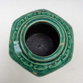 Vintage Chinese hexagonal green glazed Shiwan ware ginger jar