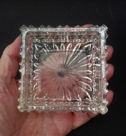 English pressed glass square dish in silver plated frame