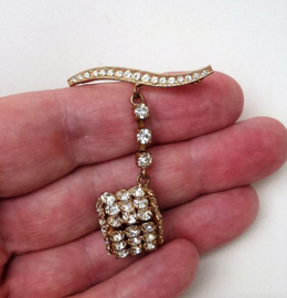 Dangling rhinestone dice brooch