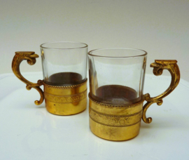 A pair of Bologna glass and gold plated metal espresso cups