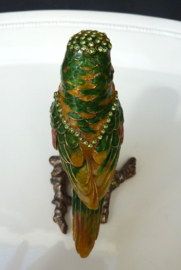 Enameled metal trinket box Parakeet