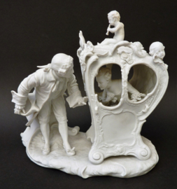 Biscuit porcelain sculpture Lady in carriage