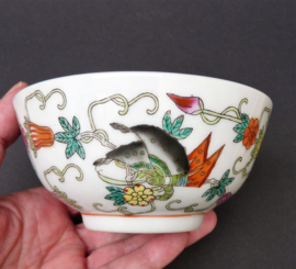 Chinese 1980 white porcelain butterflies flowers bowl and spoon