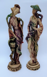 Wony Ltd Mid Century resin statues Asian man and woman