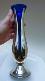 Quist verzilverde en blauw glazen jaren 70 vaas Tulp