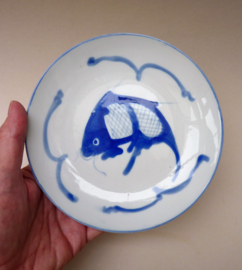 Chinese blue white porcelain Koi fish plate 16 cm