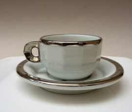 Pillivuyt white and silver cappuccino cup with saucer