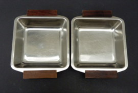 Kleeblatt West Germany Mid Century Modern stainless steel and teak snack set