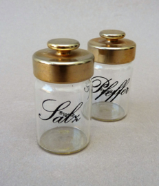 Siegl miniature salt and pepper shakers with gold plated cap