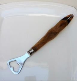 Stainless steel bottle opener with taxidermy deer hoof handle