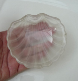 English white metal butter shell with glass insert