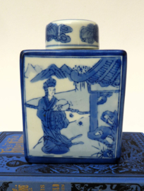 Vintage Blue White Chinese porcelain tea caddy