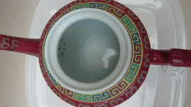 Chinese pink porcelain Wan Shou Wu Jiang teapot