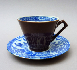 Antique Chinoiserie Batavia Brown style Karako cup and saucer