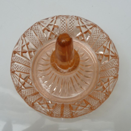 Art Deco roze persglazen toilettafel set Ringhouder Sieradendoosje Vaas