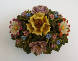 Capodimonte vintage centrepiece porcelain bouquet in pewter vase