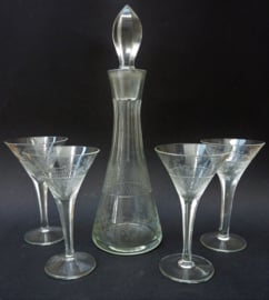 Art Nouveau kristallen likeur karaf met glazen