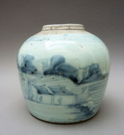 Antieke Kantonese blauw witte porseleinen gemberpot