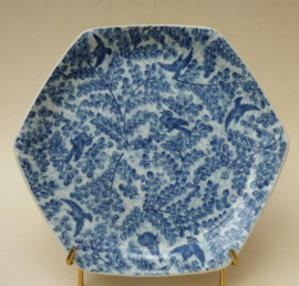 Japans blauw wit porseleinen zeshoekig bord