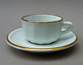 Apilco France bistroware cofffee cup with saucer white and gold