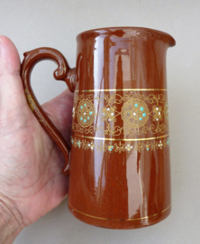 Creek Border Pottery antique Redware milk jug