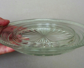 Antique glass lidded butter dish with etched floral decoration