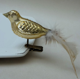 Vintage Kerst vogeltje op clip Goud
