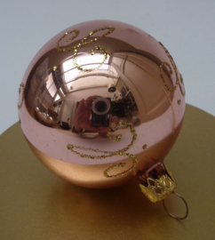 Vintage kerstbal roze met goud glitter 8 cm