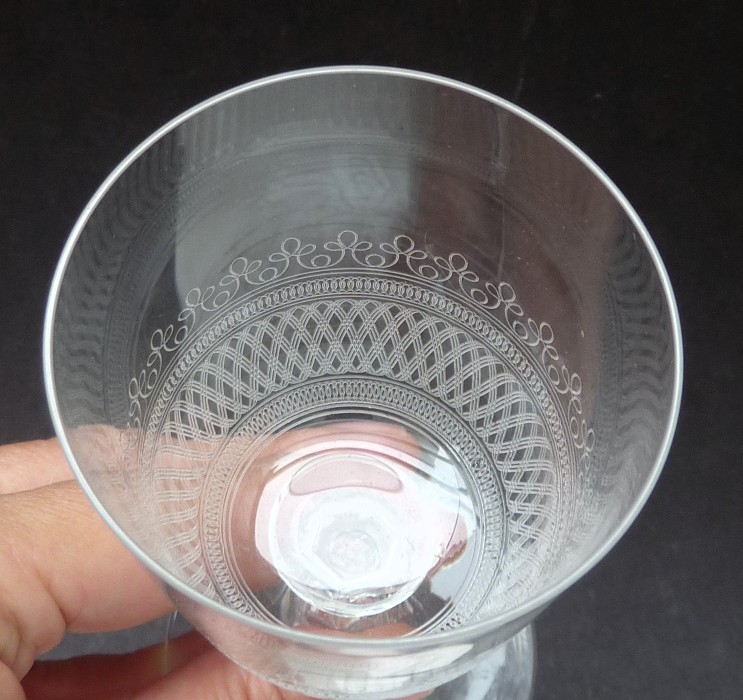 Etched crystal wine glasses 19th century