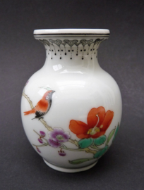 Chinese porcelain miniature vase blossom bird calligraphy Cultural Revolution
