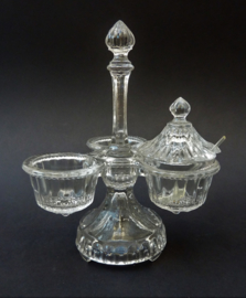 Vintage pressed glass condiment set