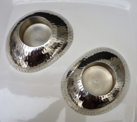 A pair of silver plated votives organic pebble shape