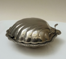 English white metal butter shell with glass insert